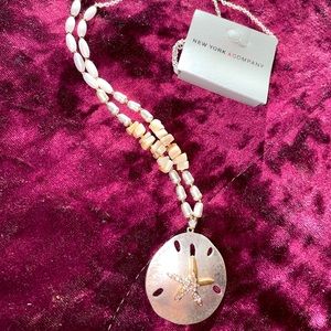 New York & Company Silver Sandollar Necklace w/ Rhinestone Spinning Starfish